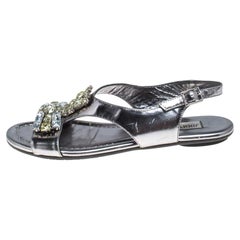 Jimmy Choo Crystal Embellished Patent Leather Slingback Flat Sandals Size 36