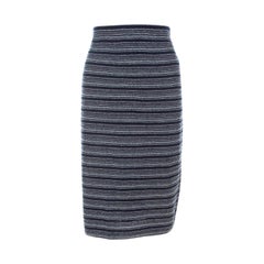 Used St. John Collection by Marie Gray Navy Blue Striped Knit Skirt XL 