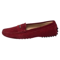 Tod's Red Suede Leather Penny Slip On Loafers Size 35