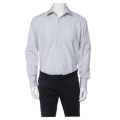 Boss by Hugo Boss White Striped Cotton Button Front Shirt L
