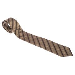 Boss by Hugo Boss Gold Monochrome Diagonal Striped Silk Tie 