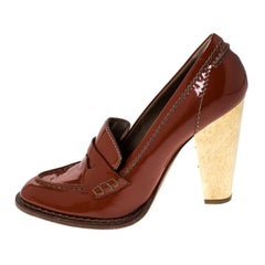 Dolce & Gabbana Dark Orange Patent Leather Loafer Pumps Size 39.5 