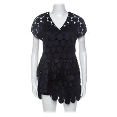 Marni Navy Blue Cotton Blend Macrame Dot Peplum Tunic S