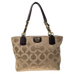 Used Coach Beige/Brown Fabric Madison Op Art Tote
