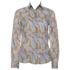 Etro Mehrfarbiges langärmeliges Leinenhemd mit Paisleymuster und Knopfleiste vorne S