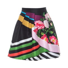 Mary Katrantzou Black Floral & Stripe Print Short Algernon Skirt S