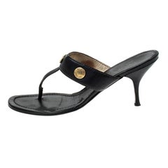 Used Prada Black Leather Studded Thong Sandals Size 38