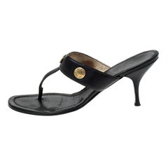 Prada Black Leather Studded Thong Sandals Size 38