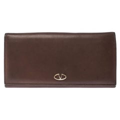 Valentino Brown Leather V Ring Flap Continental Wallet 