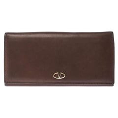 Valentino Brown Leather V Ring Flap Continental Wallet
