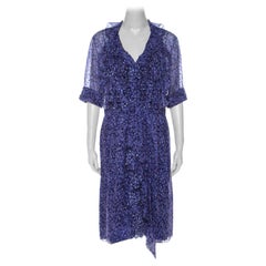 Jason Wu Purple Silk Chiffon Printed Ruffle  Short Dress L