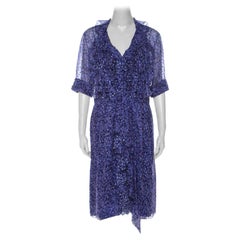 Jason Wu Purple Silk Chiffon Printed Ruffle Short Dress L