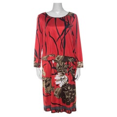 Elie Tahari Red Printed Jersey Layered Dress L