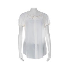 Moschino Creme Seiden-Crepe de Chine Schleifen-Detail Kurzarm-Bluse L