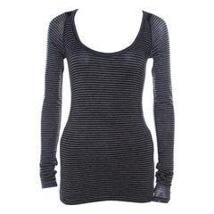 Joseph Grey Striped Tencel Stretch Knit Scoopneck Top S