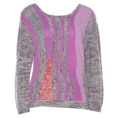 Marc by Marc Jacobs Grey & Purple Cotton Blend Hand Knit Sweater M