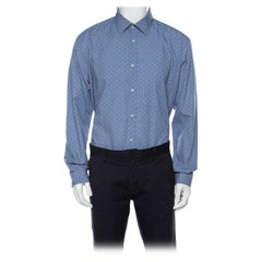 Balmain Blue Square Patterm Cotton Shirt XL 