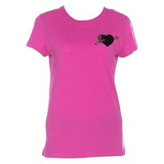 Valentino Rosa T-Shirt aus Baumwolle mit Herzapplikationen S 