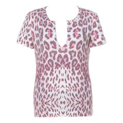 Just Cavalli Multicolor Leopard Print Slit Neck T-Shirt S