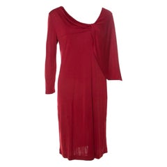 Alberta Ferretti Red Silk Jersey Asymmetric Batwing Sleeve Dress M 
