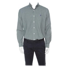Ralph Lauren Grün-Weiß kariertes Classic Fit Hemd aus Baumwolle M