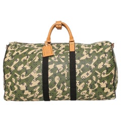 Used Louis Vuitton x Takashi Murakami Keepall 55 Bandoulière Camouflage L.E.