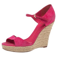 Used Dior Pink Suede Optique Wedge Ankle Strap Sandals Size 39.5