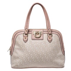 Dkny Pink/Beige Signature Canvas and Leather Dome Satchel 