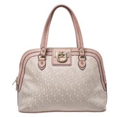 Dkny Pink/Beige Signature Canvas and Leather Dome Satchel