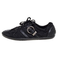 Dior Black Leather And Canvas Buckle Detail Low Top Sneakers Size 40.5