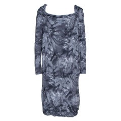 Used McQ by Alexander McQueen Graphite Printed Cotton Jersey Hooded Dress S