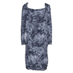 McQ by Alexander McQueen Graphite Printed Cotton Jersey Hooded Dress S