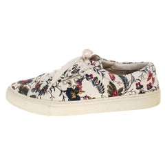 Tory Burch White Floral Print Leather Amalia Low Top Sneakers Size 39.5
