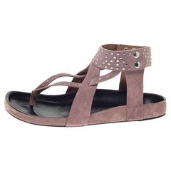 Isabel Marant Pink Suede Leather Ellan Studded Thong Flat Sandals Size 41