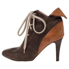 Chloe Brown Leather Pointed Toe Ankle Booties Size 36