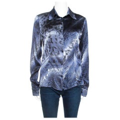 Chemise en satin de soie extensible imprimée multicolore Class by Roberto Cavalli, M