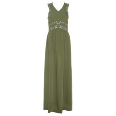 Tory Burch Green Crepe Embellished Luisa Sleeveless Gown M