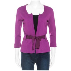 CH Carolina Herrera Purple Stretch Knit Belted Cardigan XS