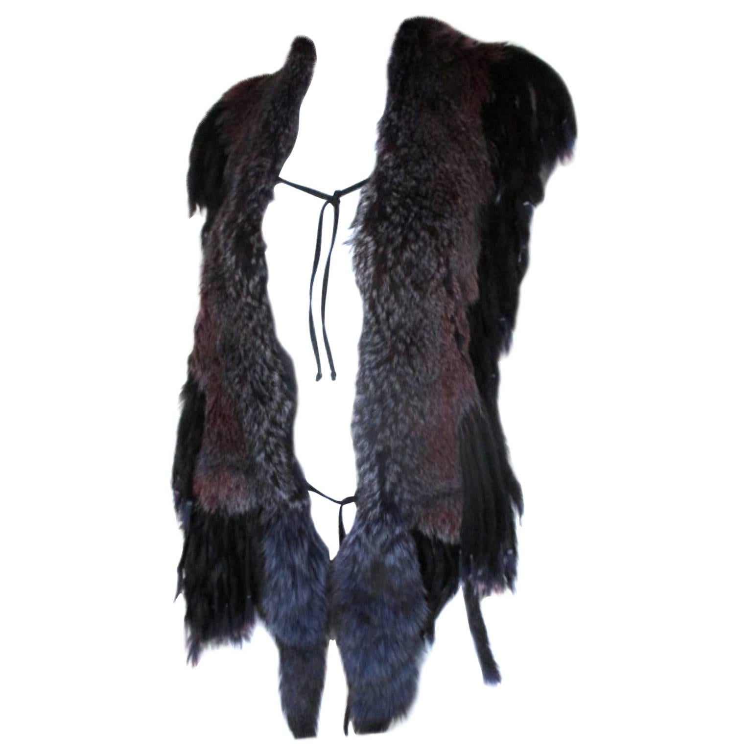 fabulous fringed dyed fox fur stole For Sale