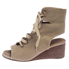 Chloe Beige Canvas Ghillie Lace Up Wedge Sandals Size 36