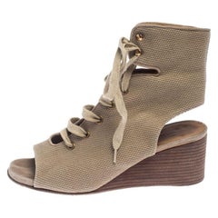 Chloe Beige Canvas Ghillie Lace Up Wedge Sandals Size 36