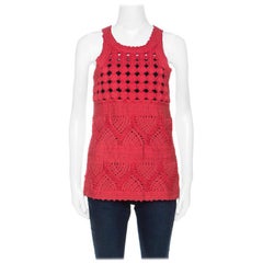 Used Cavalli Class Coral Red Cord Lace Embroidered Sleeveless Top M