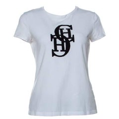 CH Carolina Herrera White Cotton Embroidered Logo Detail T-Shirt S