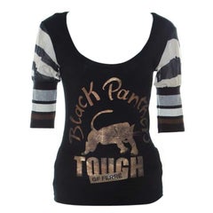 GF Ferre Black Panther Print Jersey Scoop Neck Top S