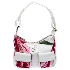 Gianfranco Ferre White/Pink Floral Print Canvas and Leather Pocket Shoulder Bag