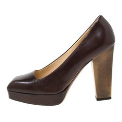 Saint Laurent Paris Brown Leather Platform Pumps Size 37.5