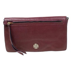 Tory Burch Burgundy Leather Flap Pocket Crossbody Bag