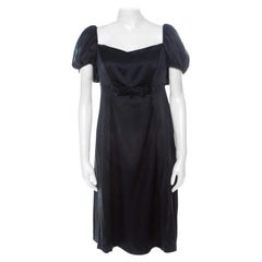 Issa Black Silk Puff Sleeve Front Bow Detail Short Dress L