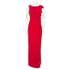 CH Carolina Herrera Red Crepe Ruffle Detail Sleeveless Maxi Dress S