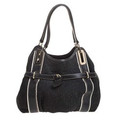 Used DKNY Black Monogram Fabric and Leather Tote